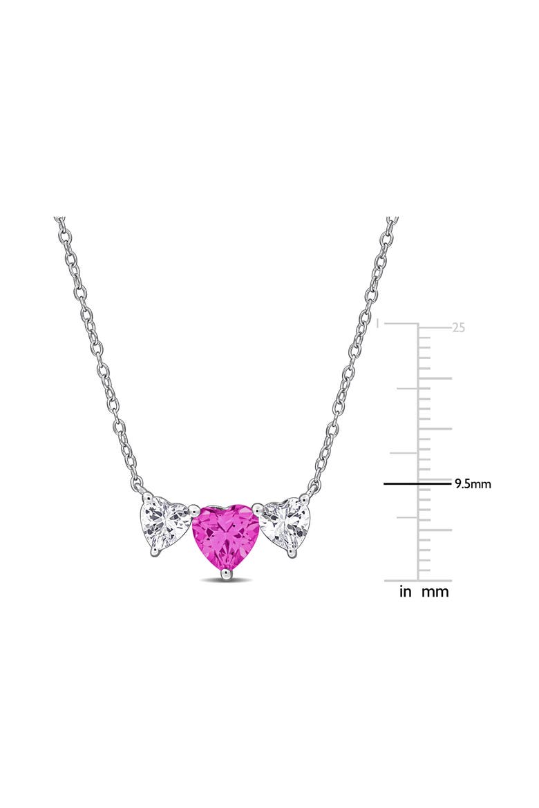 Sterling Silver Lab Grown Pink & White Sapphire Heart Pendant Necklace, Alternate, color, PINK