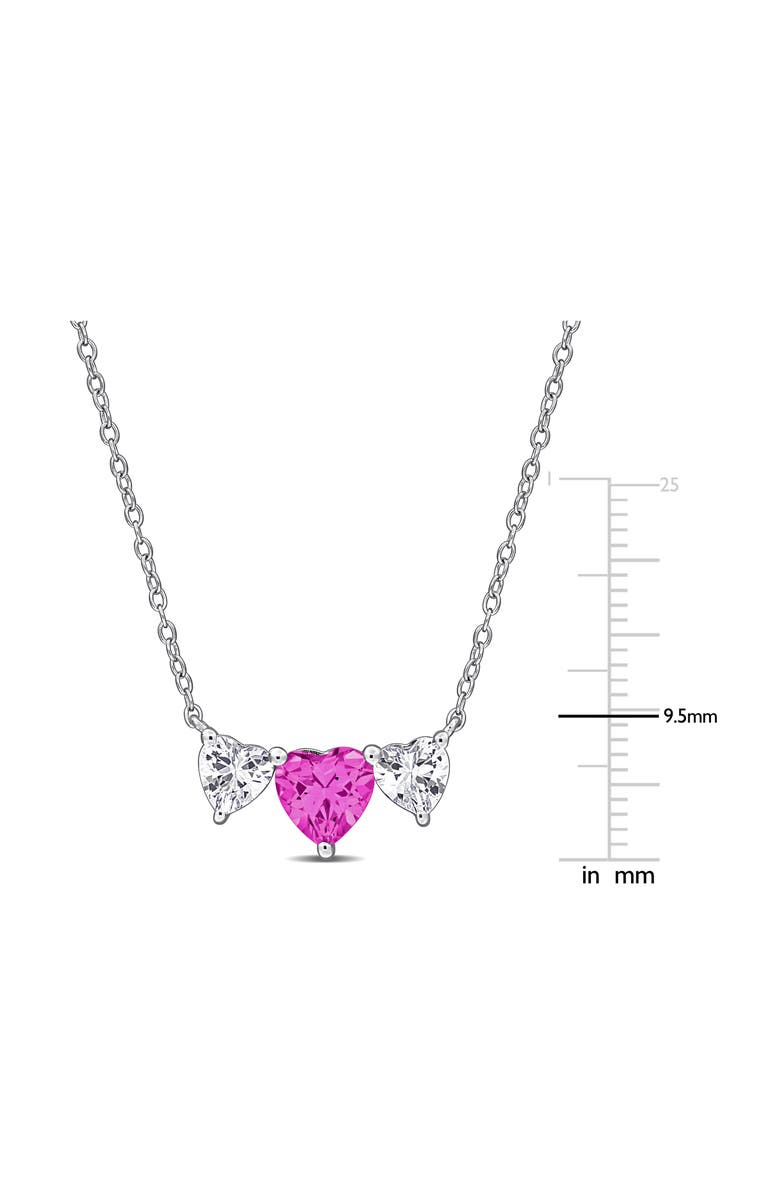DELMAR Sterling Silver Lab Grown Pink & White Sapphire Heart Pendant Necklace, Alternate, color, Pink