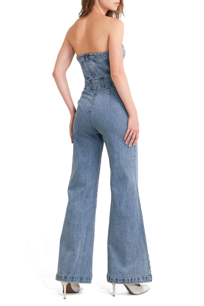 Strapless Flare Leg Denim Jumpsuit, Alternate, color, INDIGO DENIM