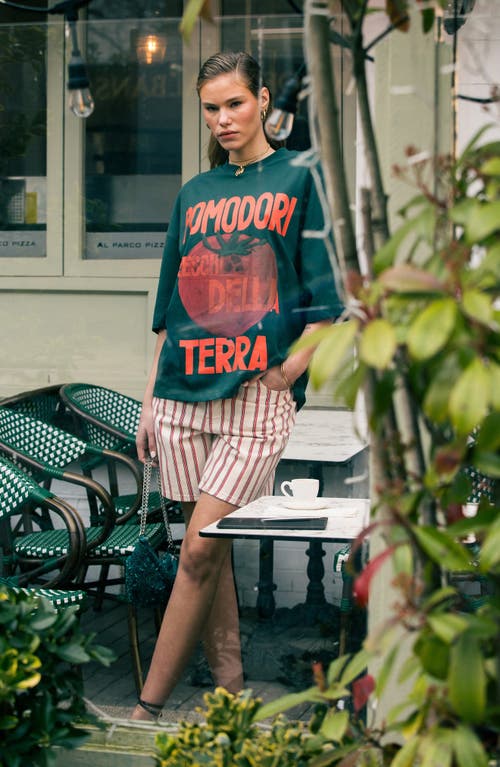 Topshop Stripe Mid Thigh Denim Shorts