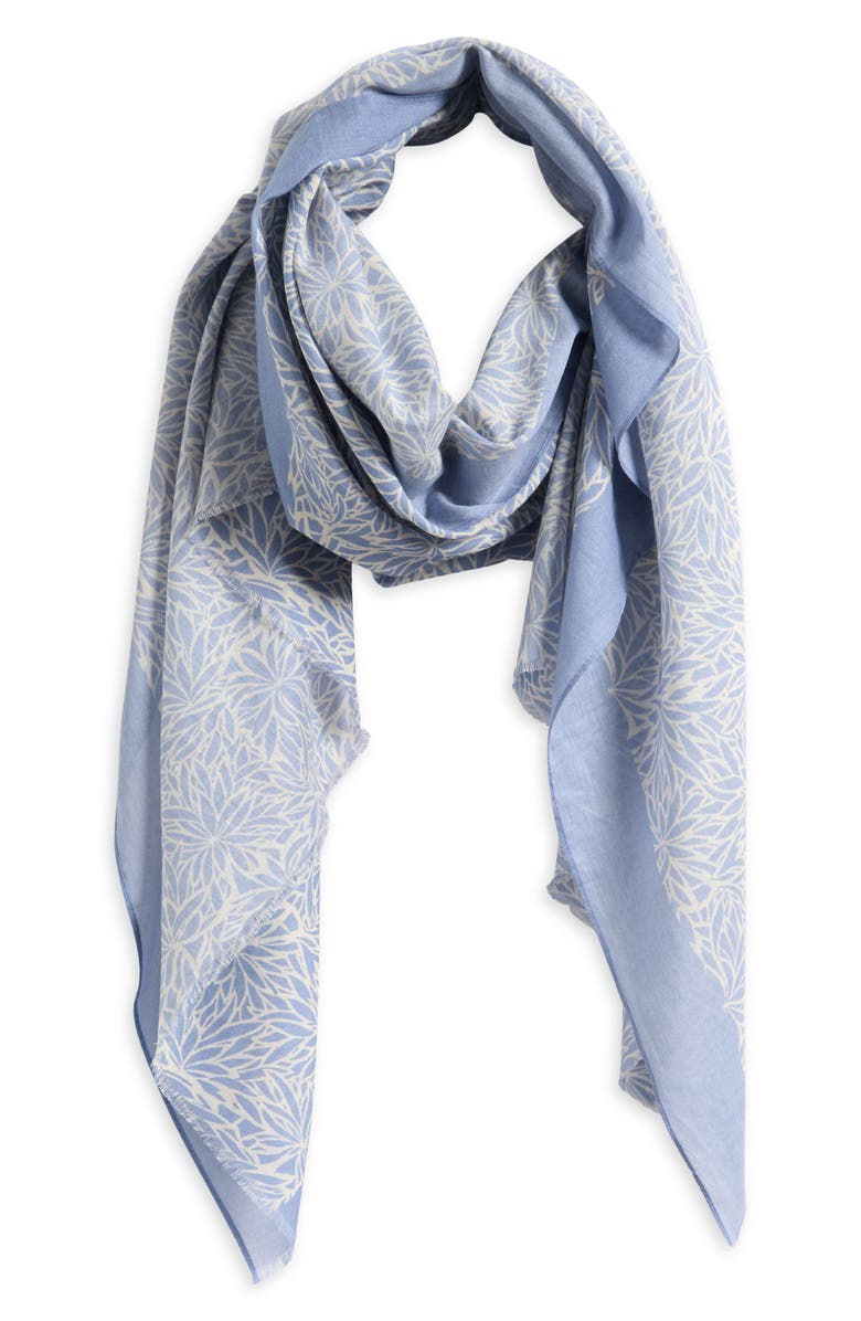 Faherty Rain Washed Frond Print Organic Cotton Scarf, Main, color,