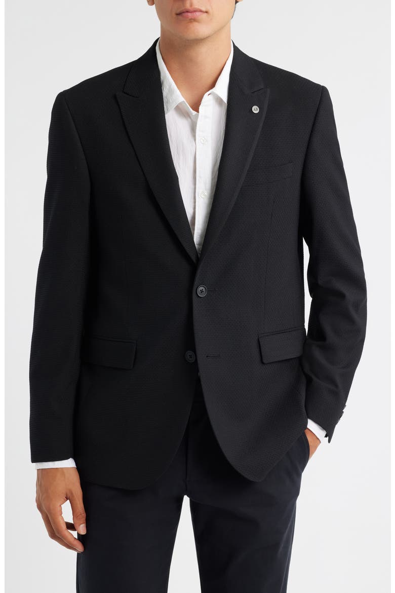 Rawdon Slim Fit Black Textured Wool Blend Peak Lapel Sport Coat, Alternate, color, BLACK
