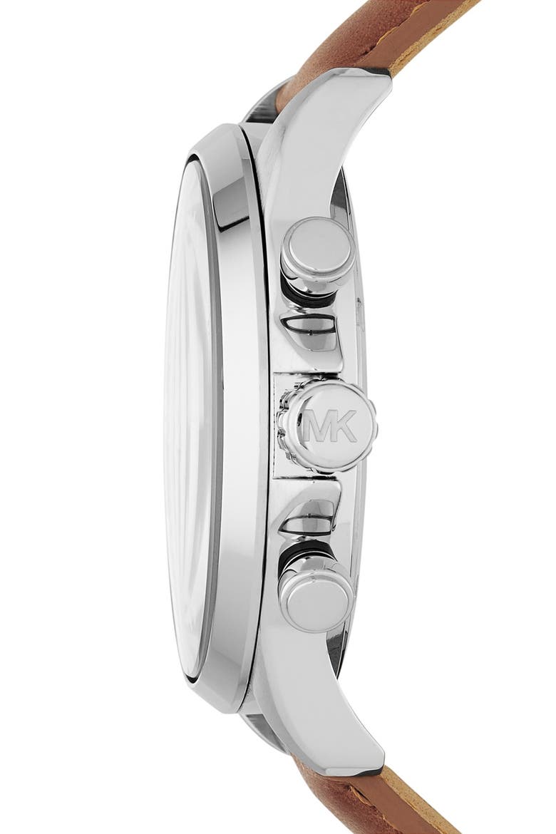 'Gage' Chronograph Leather Strap Watch, 45mm, Alternate, color, LUGGAGE/ SILVER