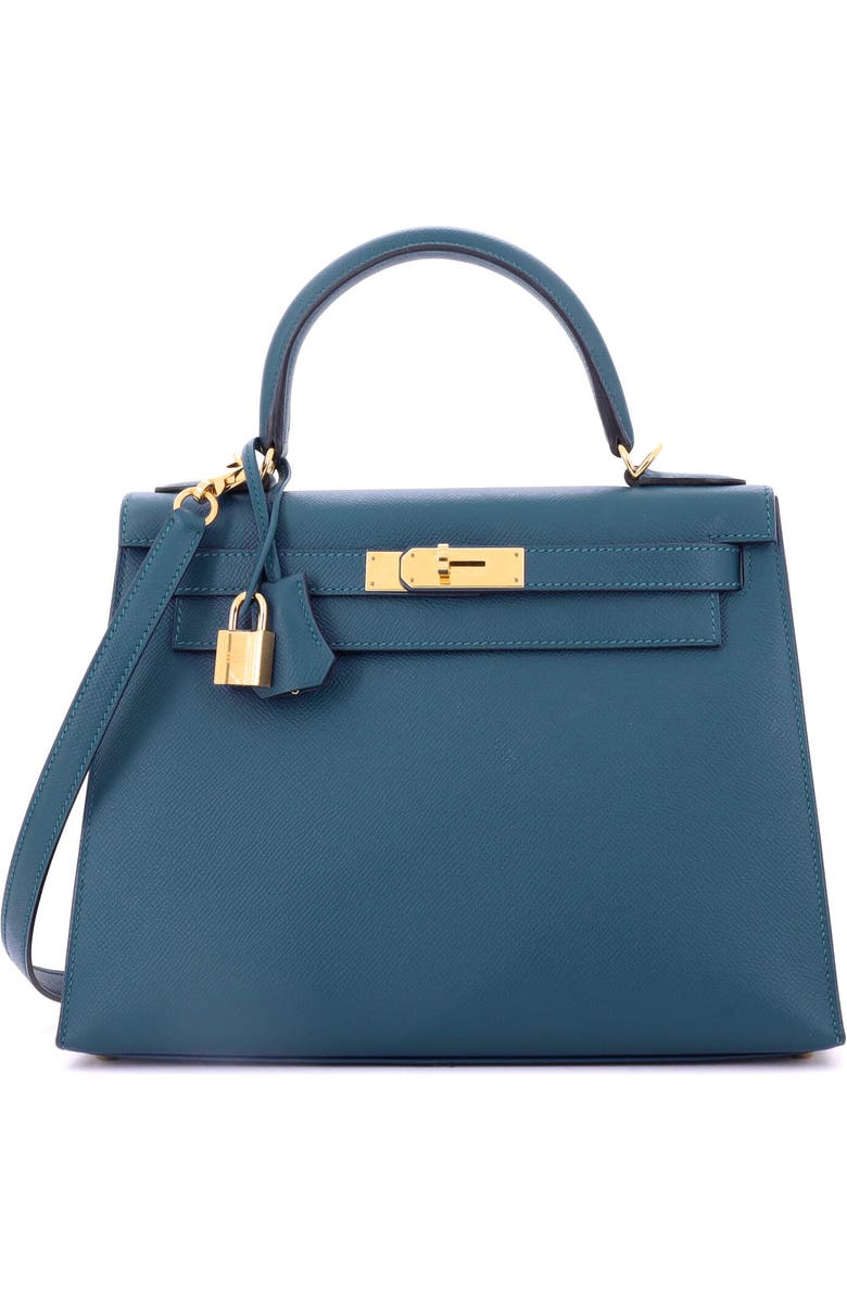 Pre-Owned Hermes Kelly Handbag Blue Epsom with Gold Hardware 28, Main, color, Colvert