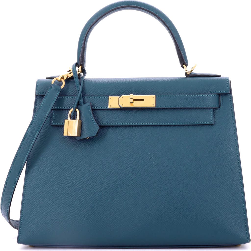 Pre-owned Hermes Hermes Kelly Handbag Blue Epsom With Gold Hardware 28 In Blue