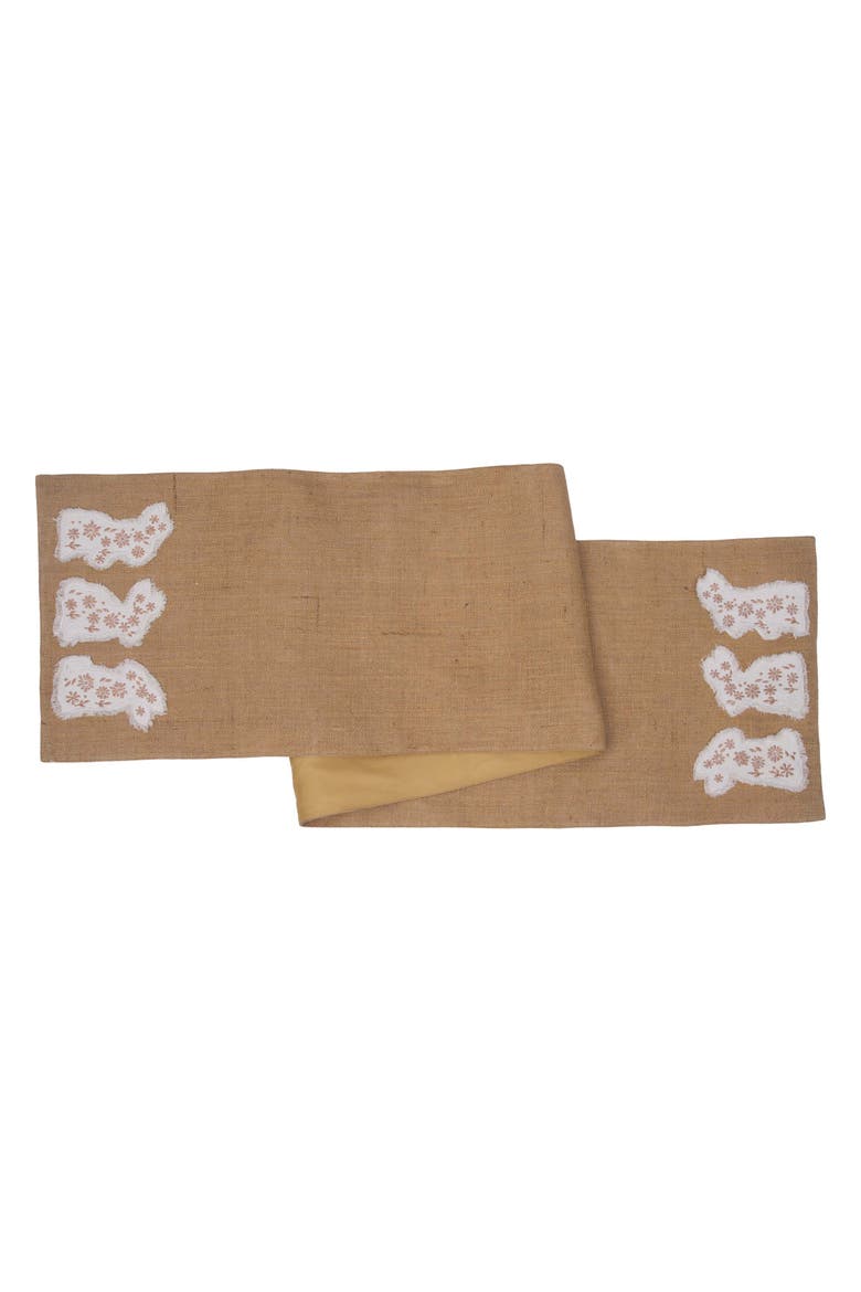 Easter Bunnies Trio Embroidered Burlap Table Runner 14" x 72", Main, color, Beige