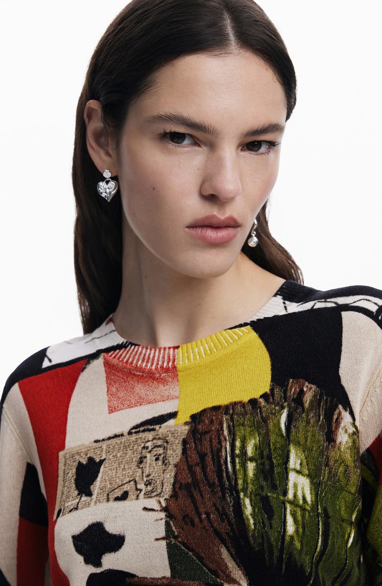 Desigual Abstract Print Cotton Blend Sweater, Alternate, color, 
