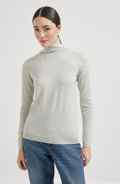 Brunello Cucinelli Cashmere-silk Glitter Turtleneck Sweater In Pearl Grey