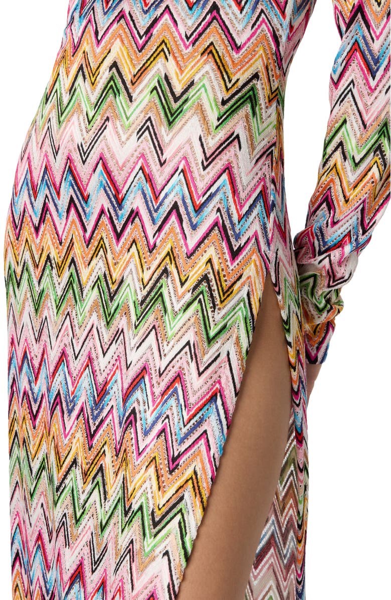 Missoni Long-sleeved Dress In Stretch Viscose With Lace And Zigzag Motif, Alternate, color, Multicoloured