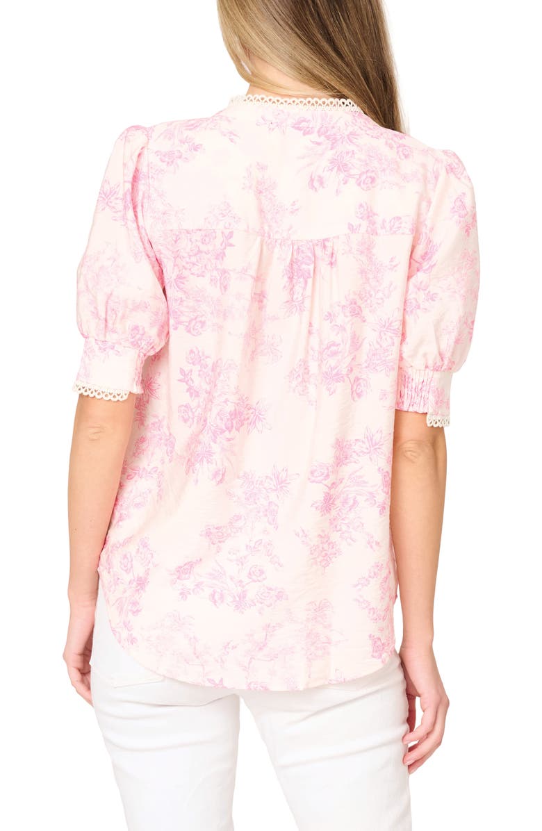 GIBSONLOOK Lace Trim Puff Sleeve Top, Alternate, color, Romantic Toile