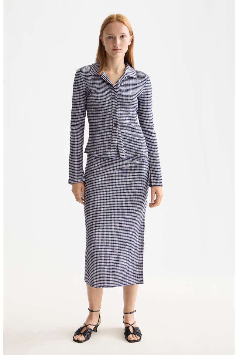 Ruched Gingham Midi Skirt, Alternate, color, SKY CAPTAIN/ LANGUID LAVENDER