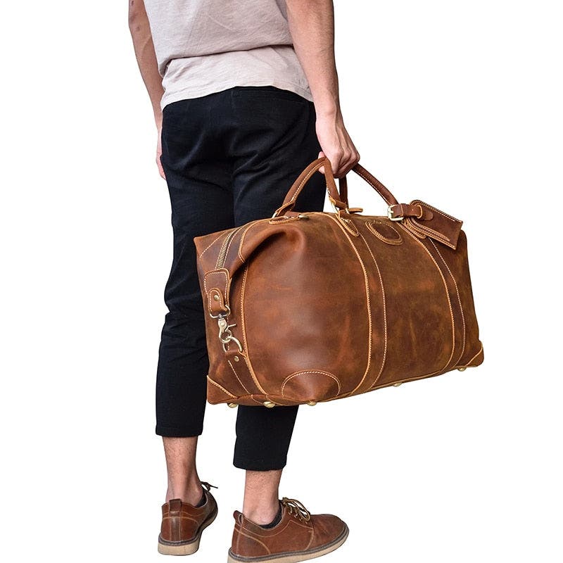 STEEL HORSE LEATHER The Eira Duffle Bag | Vintage Leather Weekender, Alternate, color, Brown