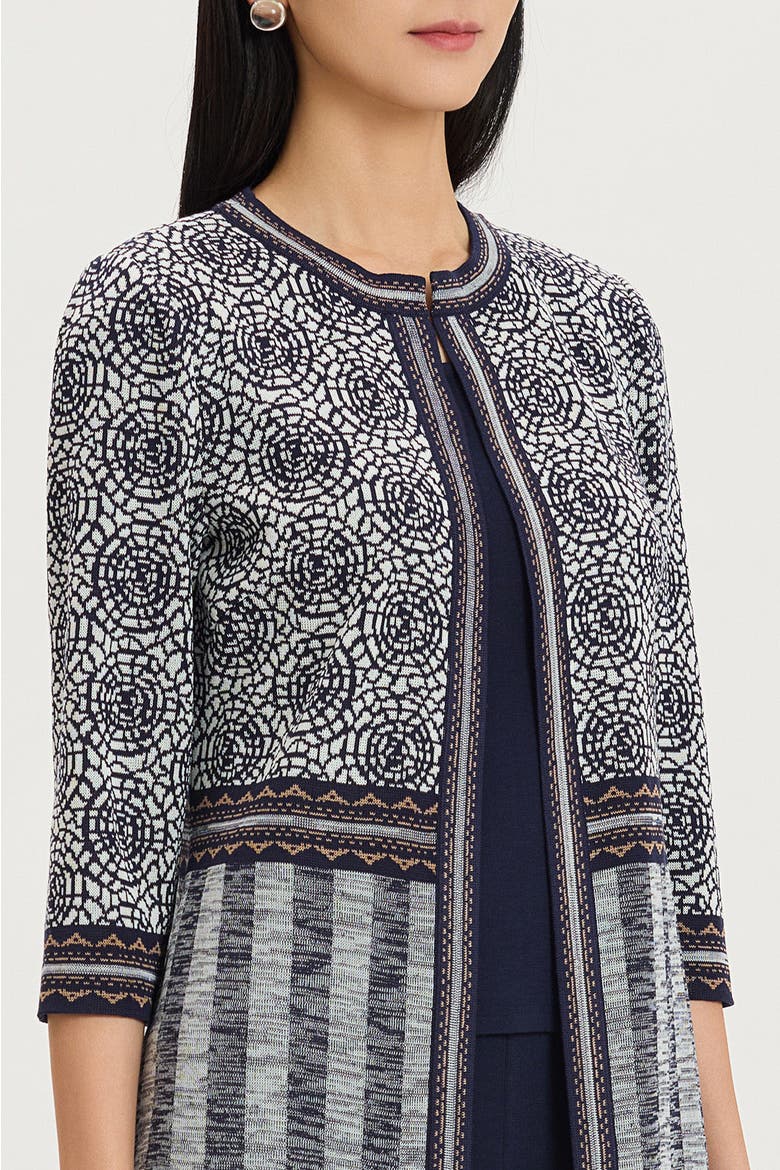 Multi Pattern Jacquard Knit Jacket, Alternate, color, Indigo/Ivory/Warm Taupe