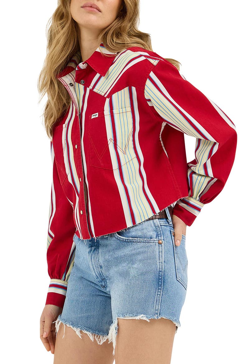 Heritage Stripe Cutoff Denim Western Shirt, Main, color, CHILI STRIPE