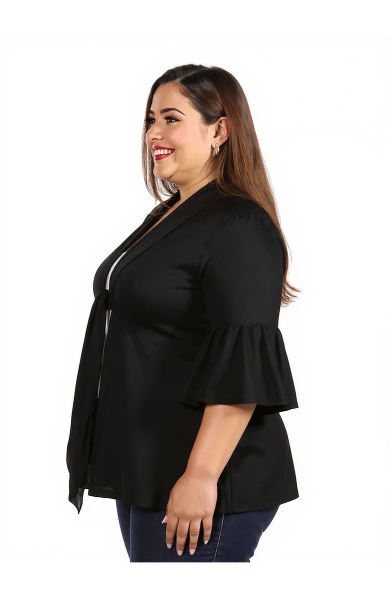 24seven Comfort Apparel Tie Front Bell Sleeve Cardigan, Alternate, color, Black