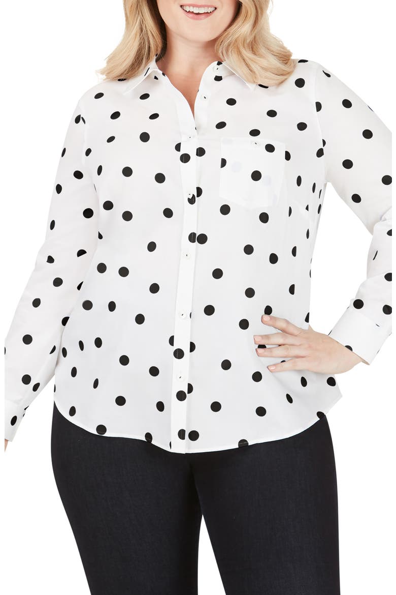 The Hampton Flirty Dot Button-Up Shirt, Main, color, BLACK