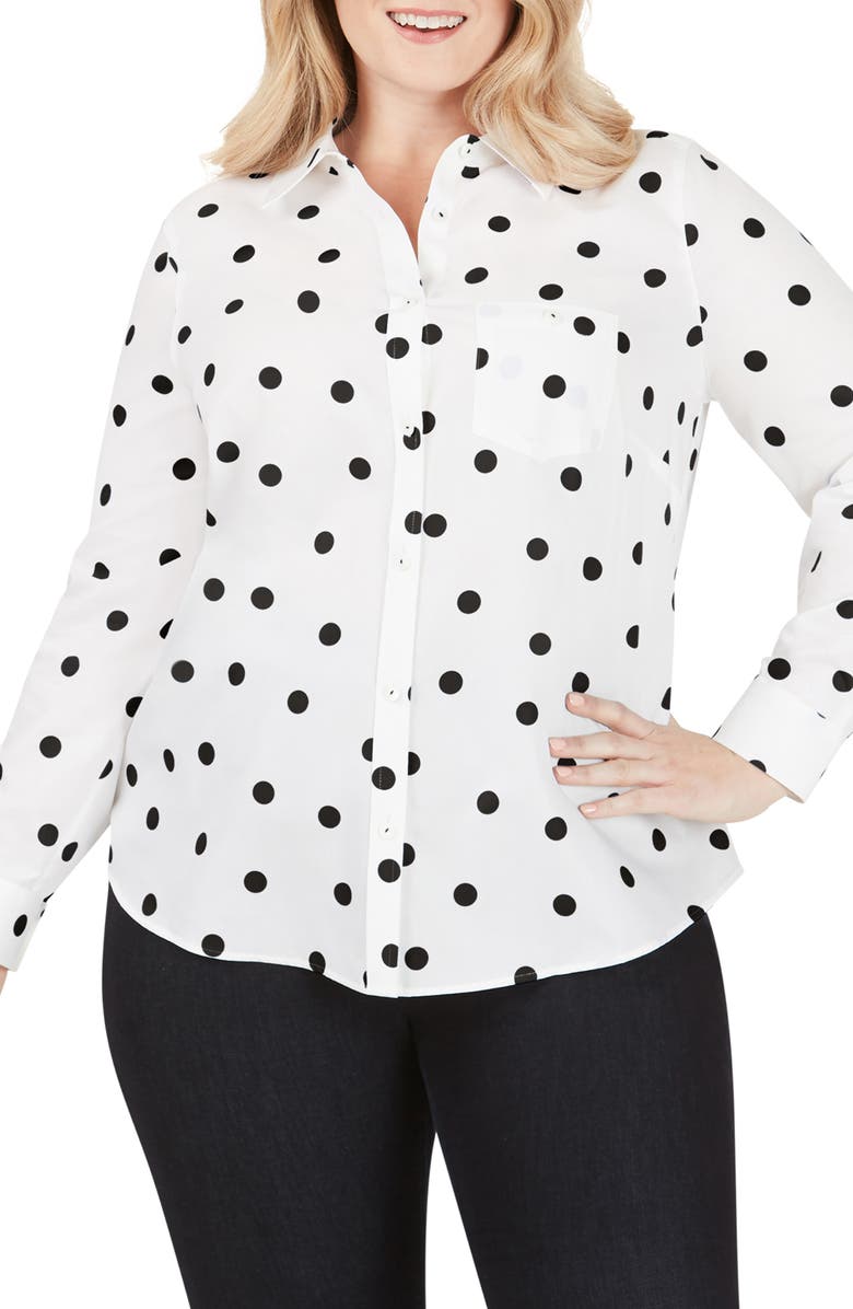 Foxcroft The Hampton Flirty Dot Button-Up Shirt, Main, color,