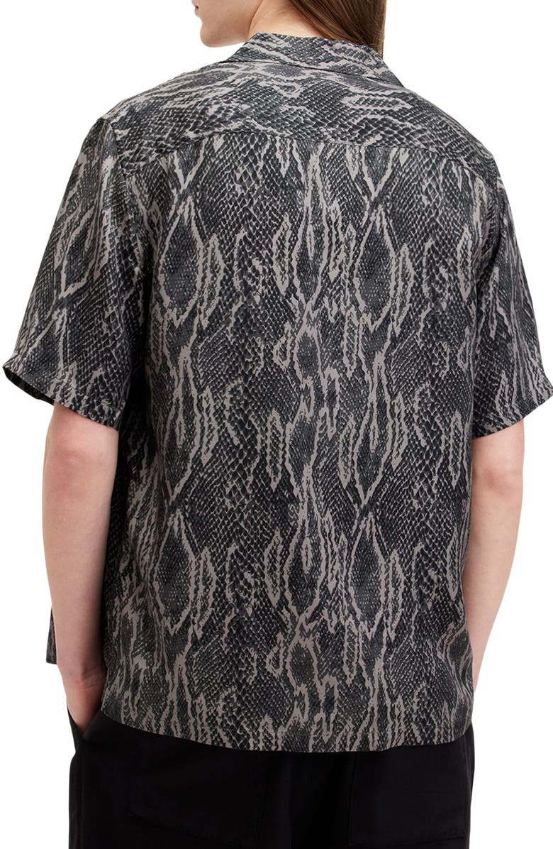 AllSaints Boomslang Snakeskin Print Camp Shirt, Alternate, color, 