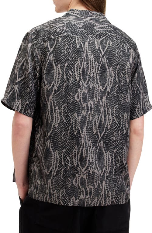 Allsaints Boomslang Snake Print Relaxed Fit Shirt In Jet Black