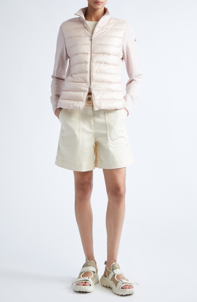 Moncler Wool Knit & Quilted Down Cardigan, Alternate, color, Mother Of Pearl