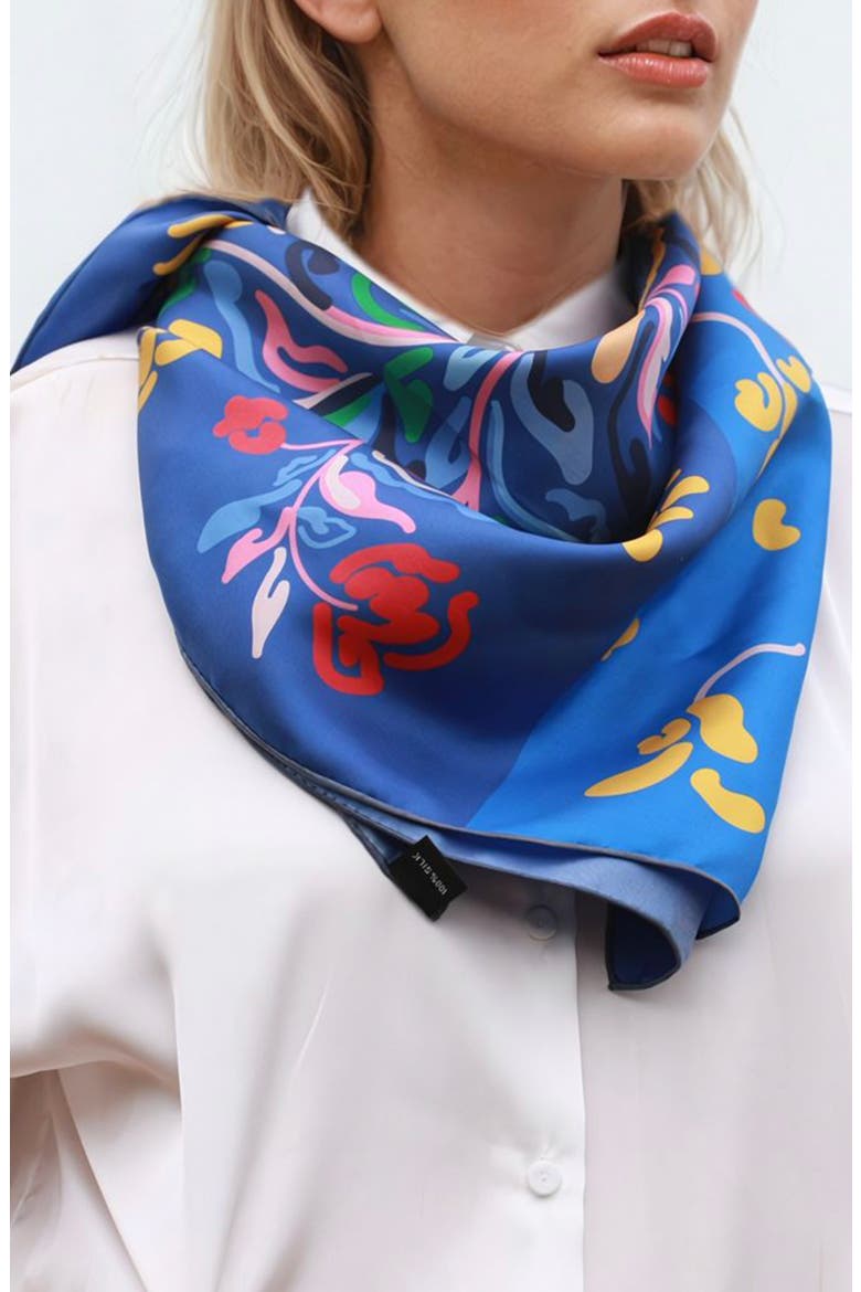 Silk Scarf of Night Flowers, Alternate, color, Blue
