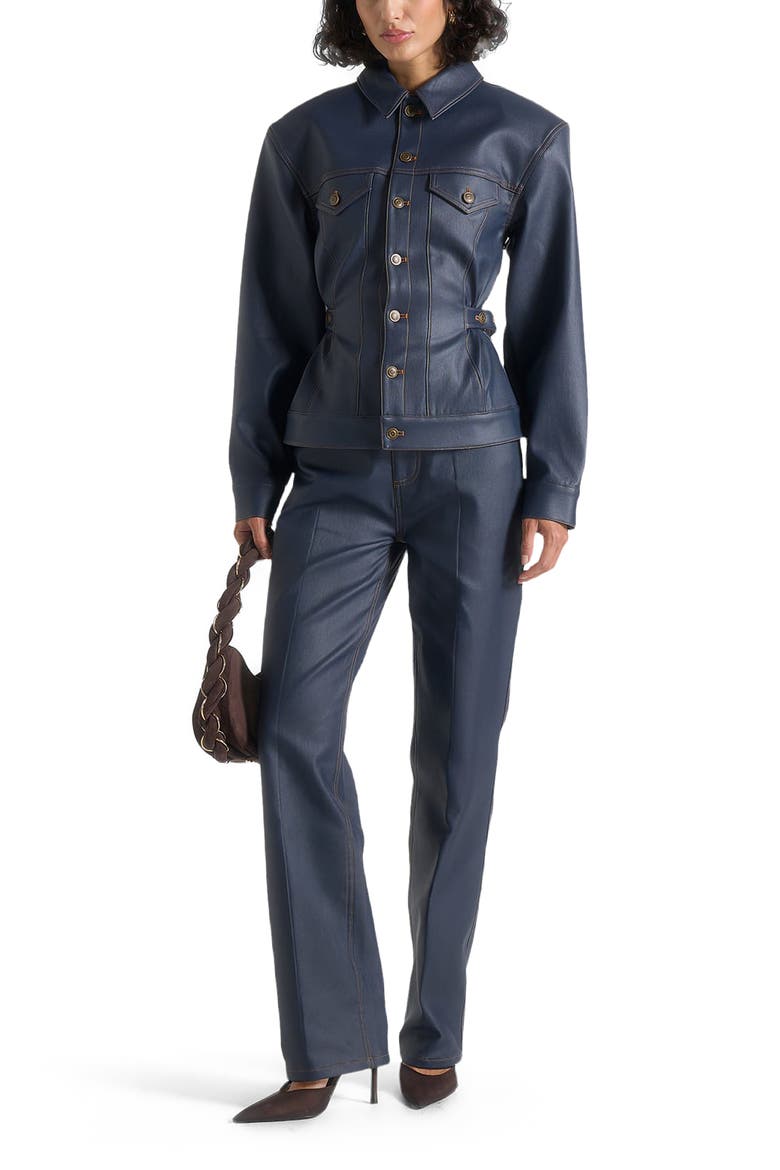 Karla Wax Effect Cinch Waist Jacket, Alternate, color, Indigo