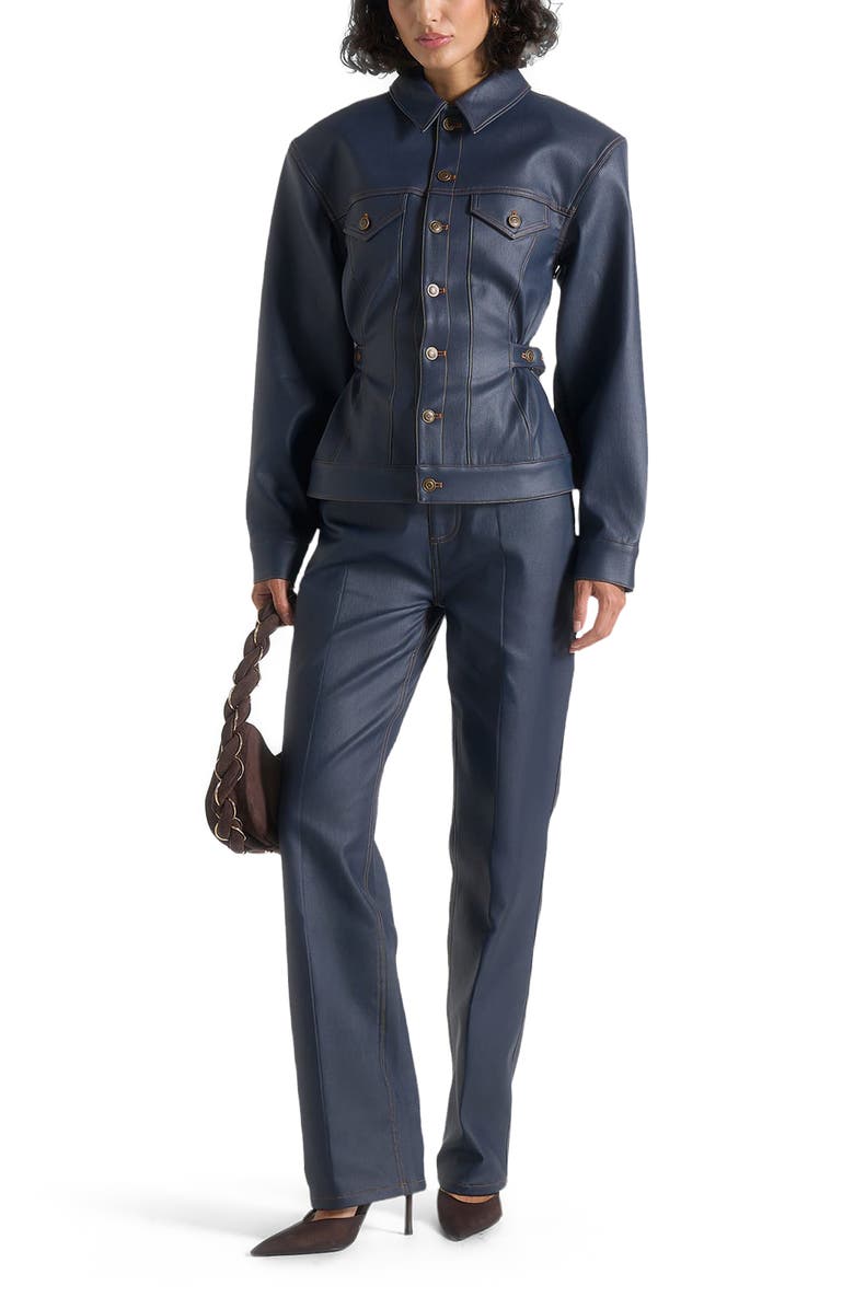 Manière De Voir Karla Wax Effect Cinch Waist Jacket, Alternate, color, Indigo
