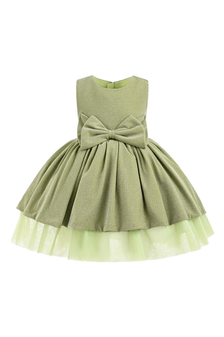 Isalyn Glitter Bow Dress, Main, color, Olive Green