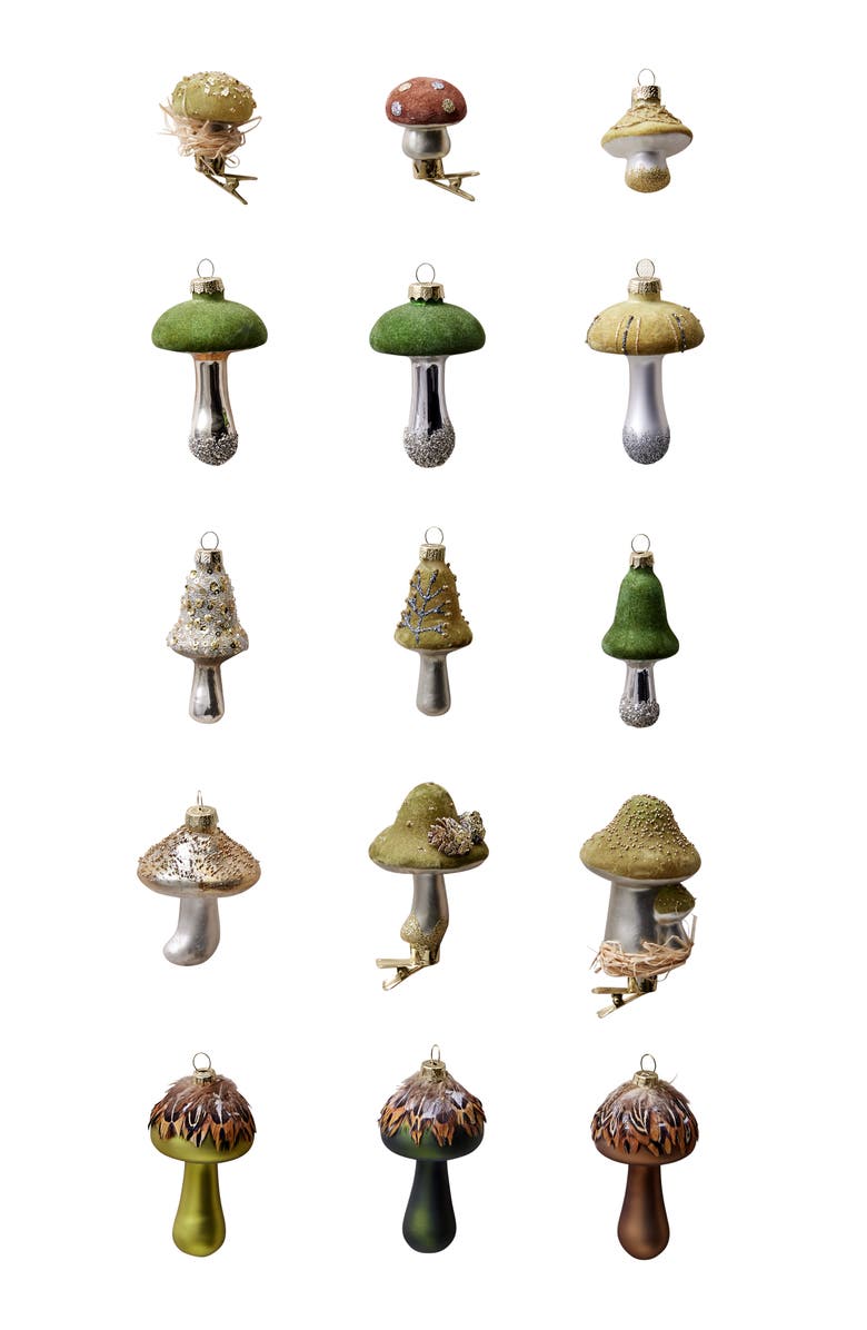 Balsam Hill Green Woodland Glass Mushroom Ornament Set, Main, color, 