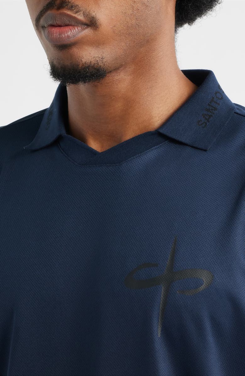 SANTO STUDIO Trust Perforated Long Sleeve Jersey Polo, Alternate, color, Blue