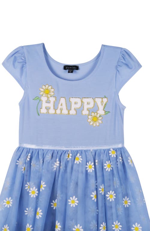 Zunie Kids' Happy Embroidered Tulle Dress In Blue