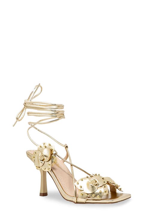 Studded Rosette Ankle Tie Sandal (Women)