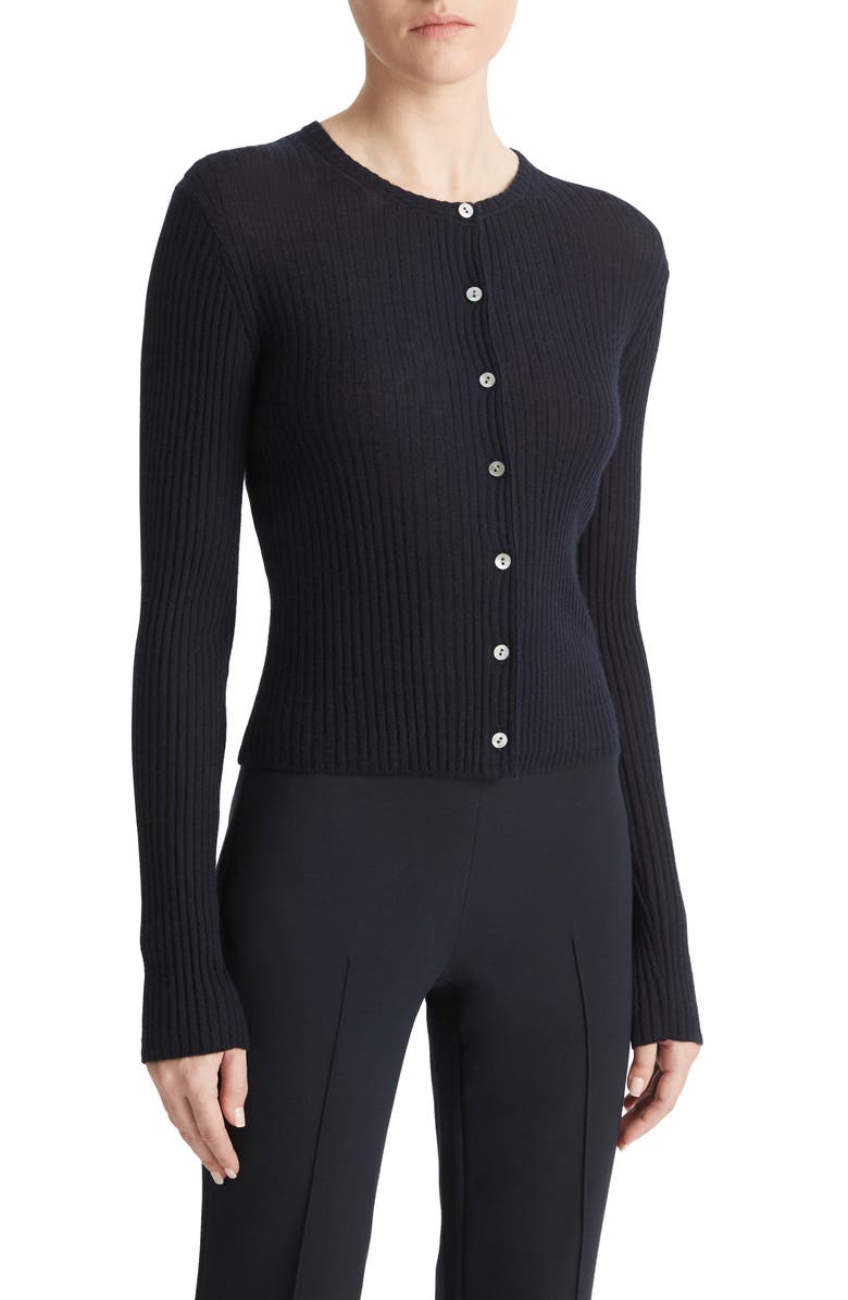 Vince Cashmere & Silk Rib Cardigan, Alternate, color, Coastal