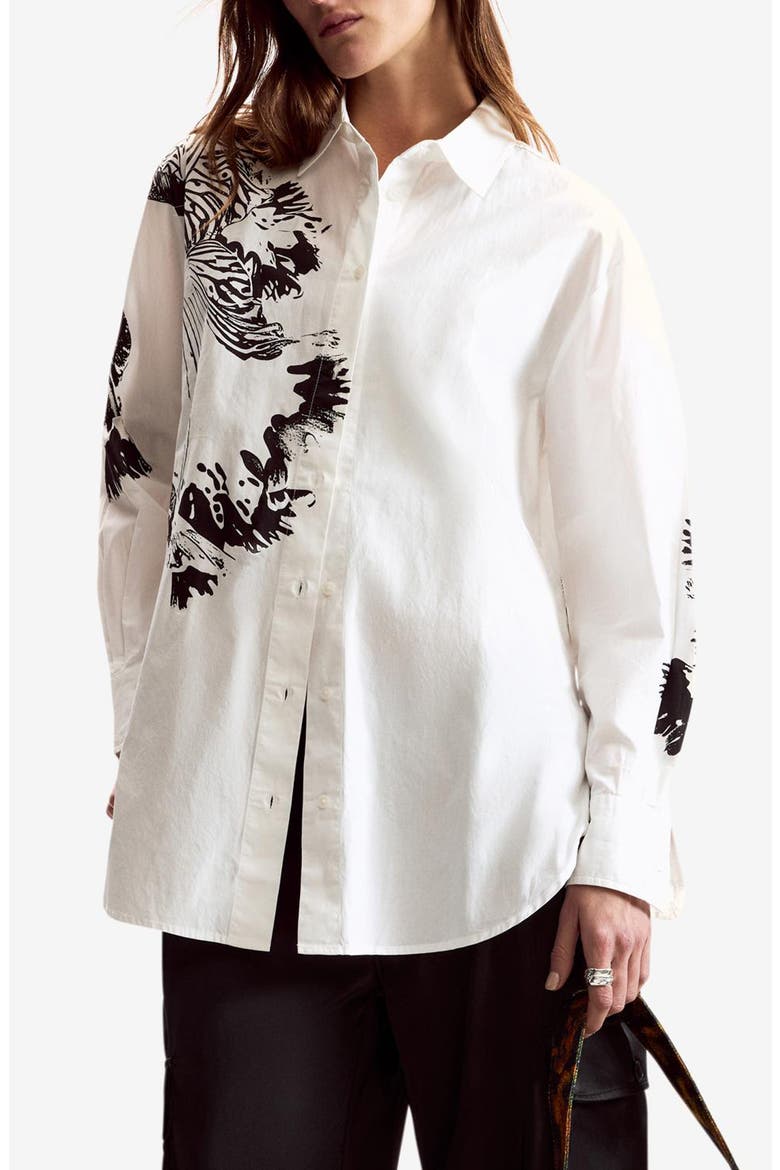 Oversize Cotton Poplin Button-Up Shirt, Main, color, WHITE