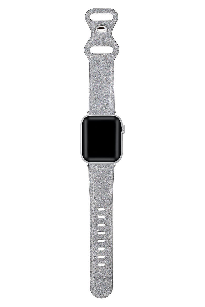 Callie Glitter Leather Apple Watch® Watchband, Alternate, color, SILVER