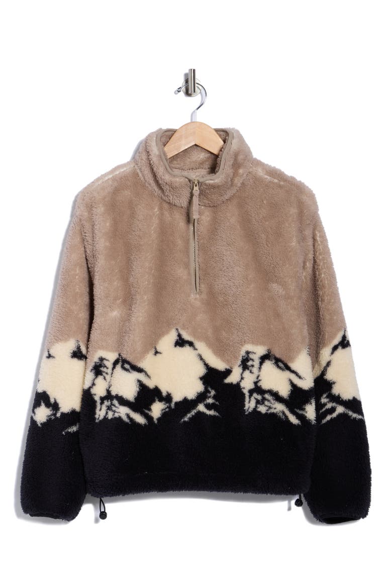 Faux Shearling Scenic Half Zip Jacket, Alternate, color, GREY BLACK COMBO