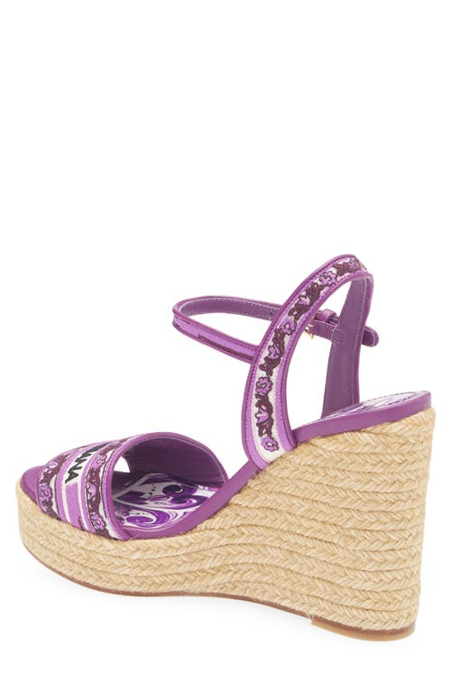 Dolce & Gabbana Violet Wedges With Logo Embroidery On The Front And All-over Majolica Motif In Purple