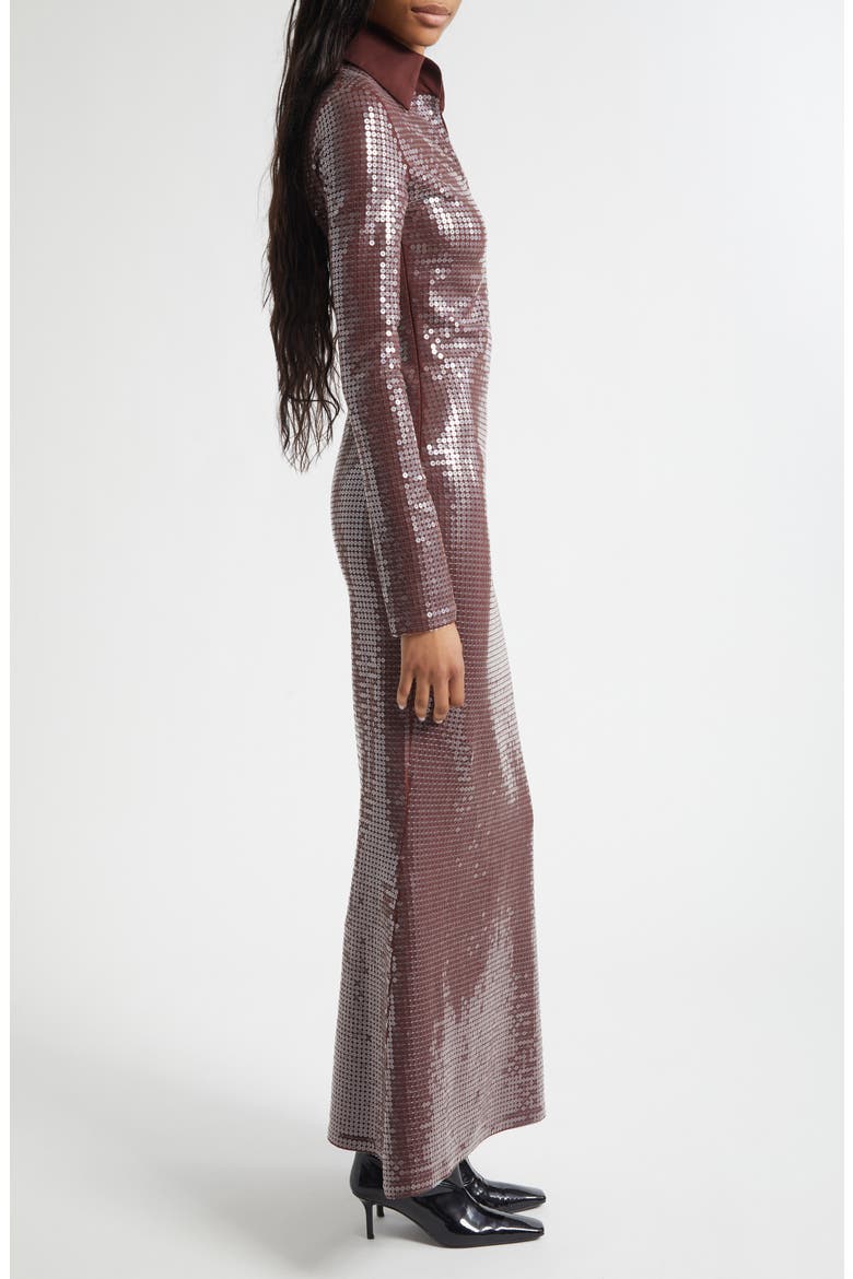 Long Sleeve Sequin Jersey Dress, Alternate, color, CHOCOLATE