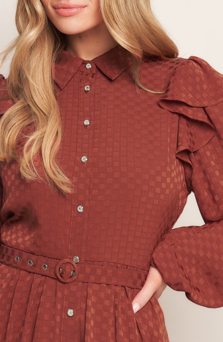 FLYING TOMATO Solid Long Sleeve Minidress, Alternate, color, Brick