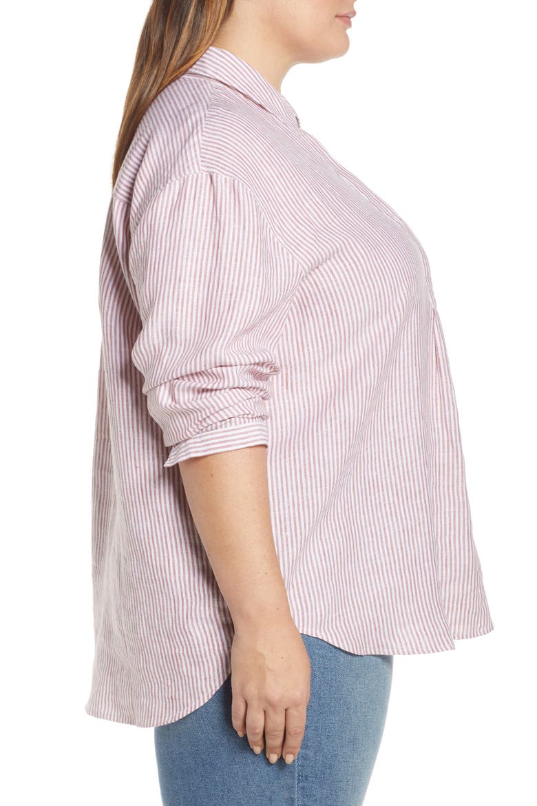 Stripe Button Front Linen Tunic, Alternate, color, PINK CANYON - WHITE STRIPE