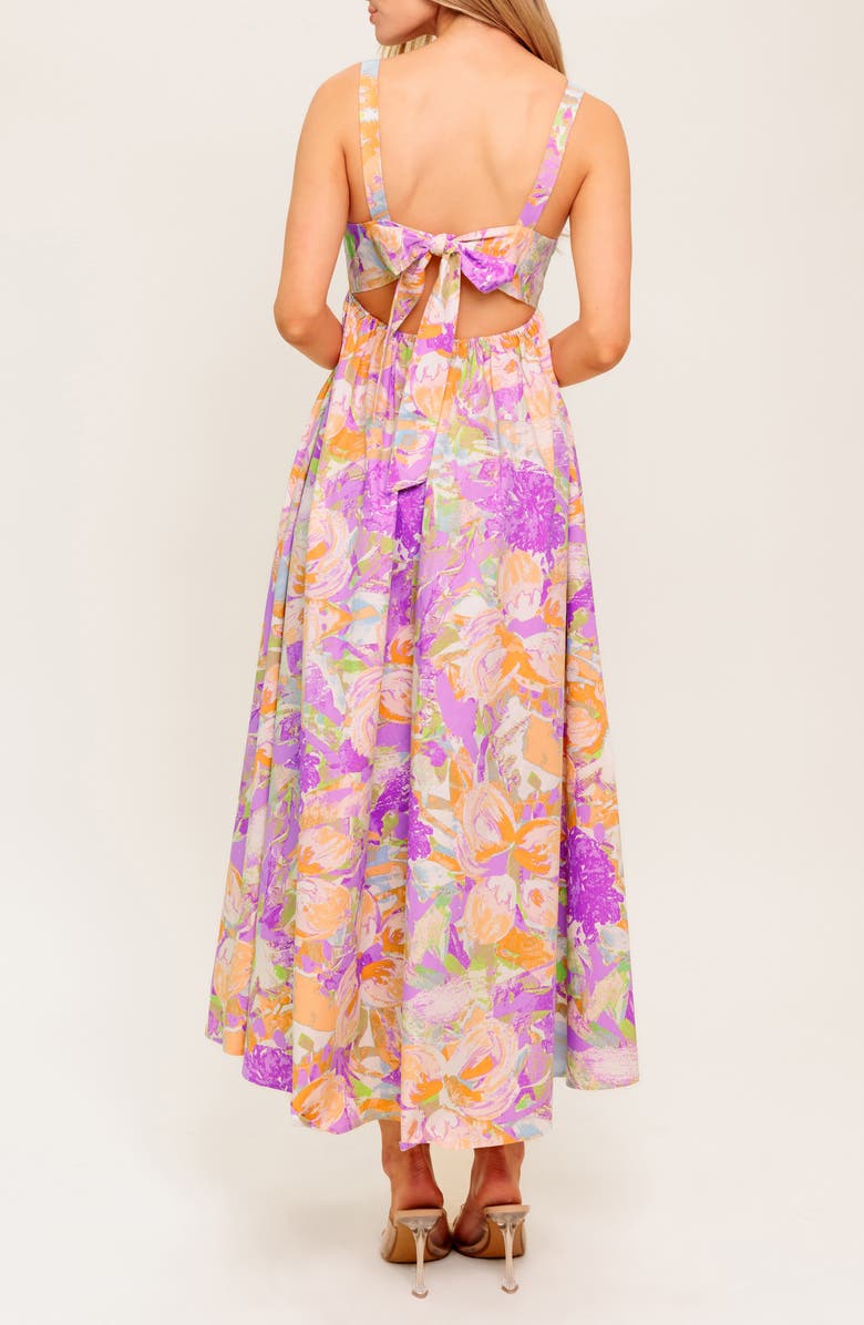 FLYING TOMATO Tie Back Fit & Flare Midi Dress, Alternate, color, Pink/ Purple