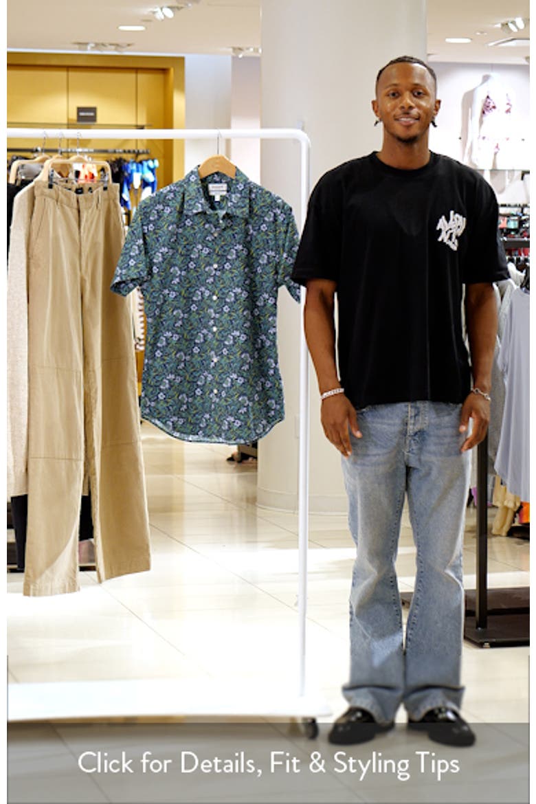Riviera Floral Short Sleeve Stretch Cotton Poplin Button-Up Shirt video