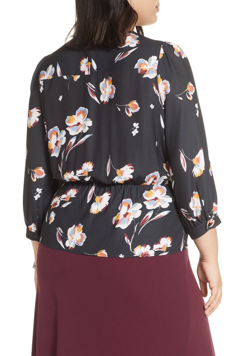 Wrap Front Peplum Top, Alternate, color, BLACK FLORAL
