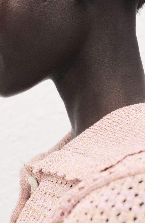 Mango Limusin Metallic Open Stitch Polo Sweater In Pink