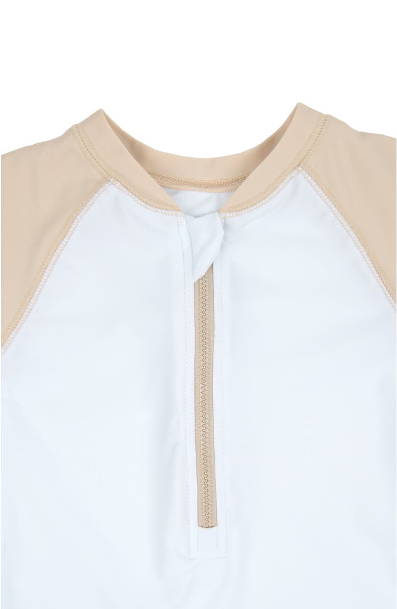 Leveret Baby One-Piece Rashguard, UPF 50+ Sun Protection Swimwear, Alternate, color, Beige & White