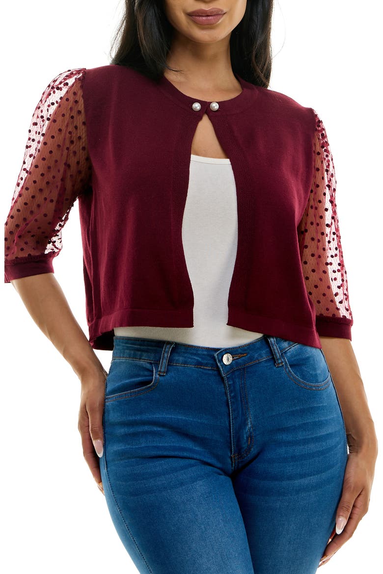 Dot Mesh Sleeve Bolero, Main, color, DEEP WINE