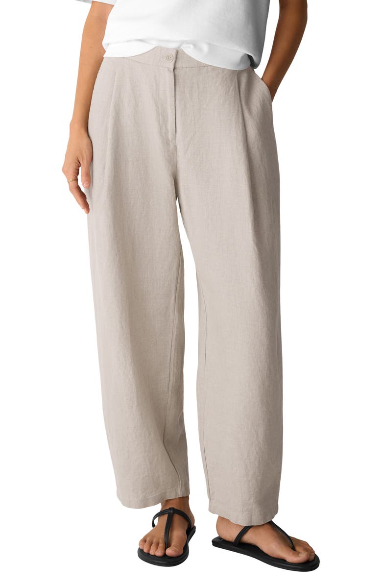 Eileen Fisher Curved Organic Linen Ankle Pants, Main, color, Undyed Natural
