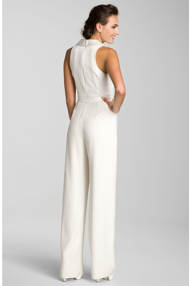 Tuxedo Style Silk Jumpsuit, Alternate, color, OFF WHITE