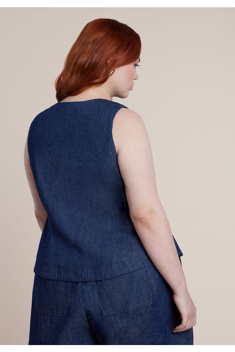 Chambray Zip Up Top, Alternate, color, DARK WASH