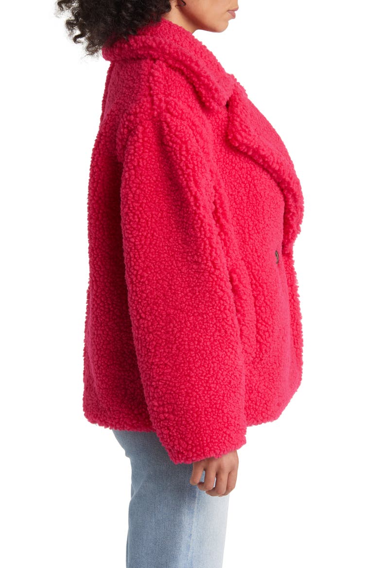 Gertrude Teddy Faux Shearling Coat, Alternate, color, CERISE